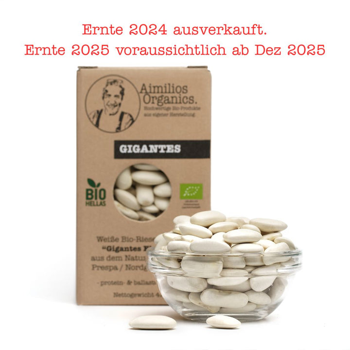 Ausverkauft Bild Bio Gigantes getrocknet (weiße Bio Riesenbohnen) 400g - Aimilios Organics