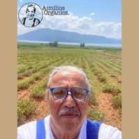 Aimilios Dimitriadis Selfie vor Bio Oregano Feld im Naturschutzgebiet Prespa