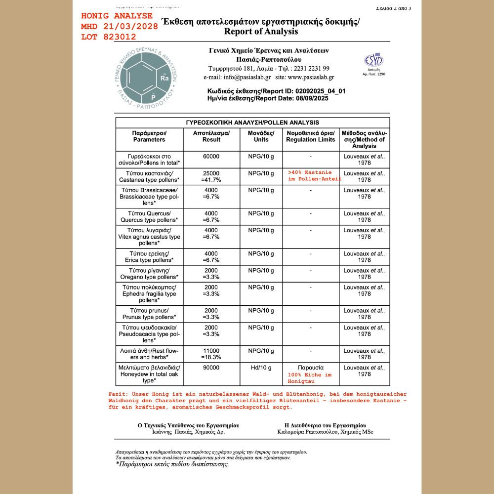 Aimilios Organics – Edelhonig aus Prespa | Kastanie & Eiche | Bio-Qualität 450g