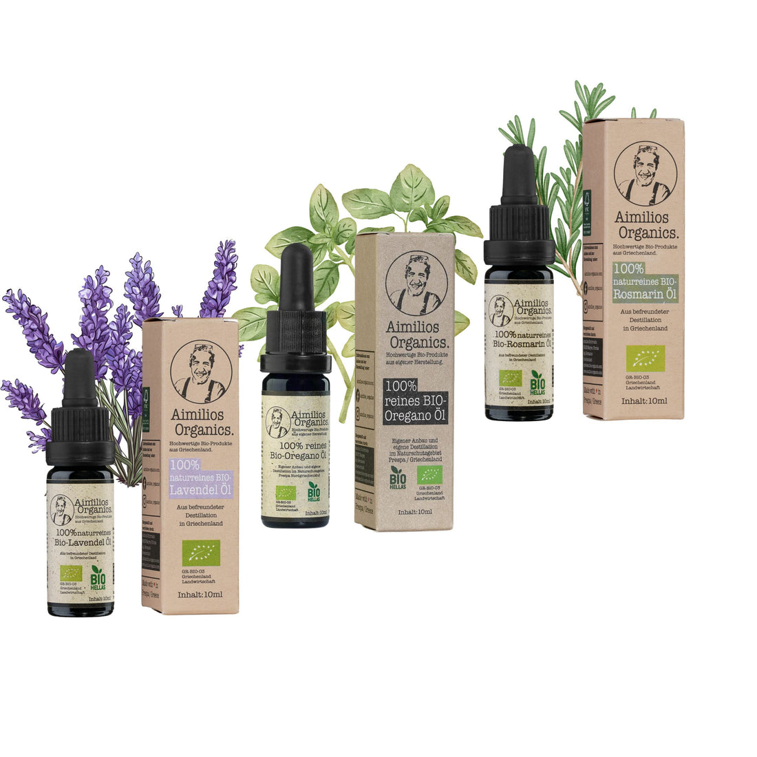 Aimilios Organics Ätherische Öle Paket mit Oregano Öl, Rosmarin Öl und Lavendel Öl