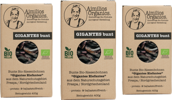 3er Pack: Bio Gigantes bunt (bunte Bio Riesenbohnen) 3x 400g - Aimilios Organics