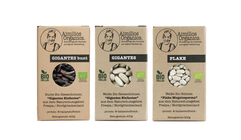 Bohnen Allerlei: Gigantes weiß, Gigantes bunt und Plake - Aimilios Organics