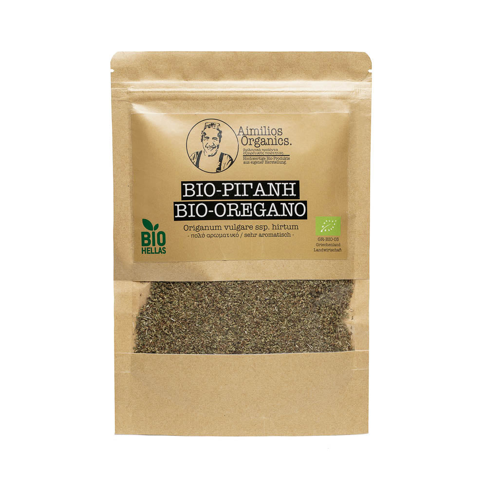 Bio Oregano im Nachfüllbeutel (100g) - Origanum vulgare spp. Hirtum - sehr intensiv - Premium Qualität - Aimilios Organics