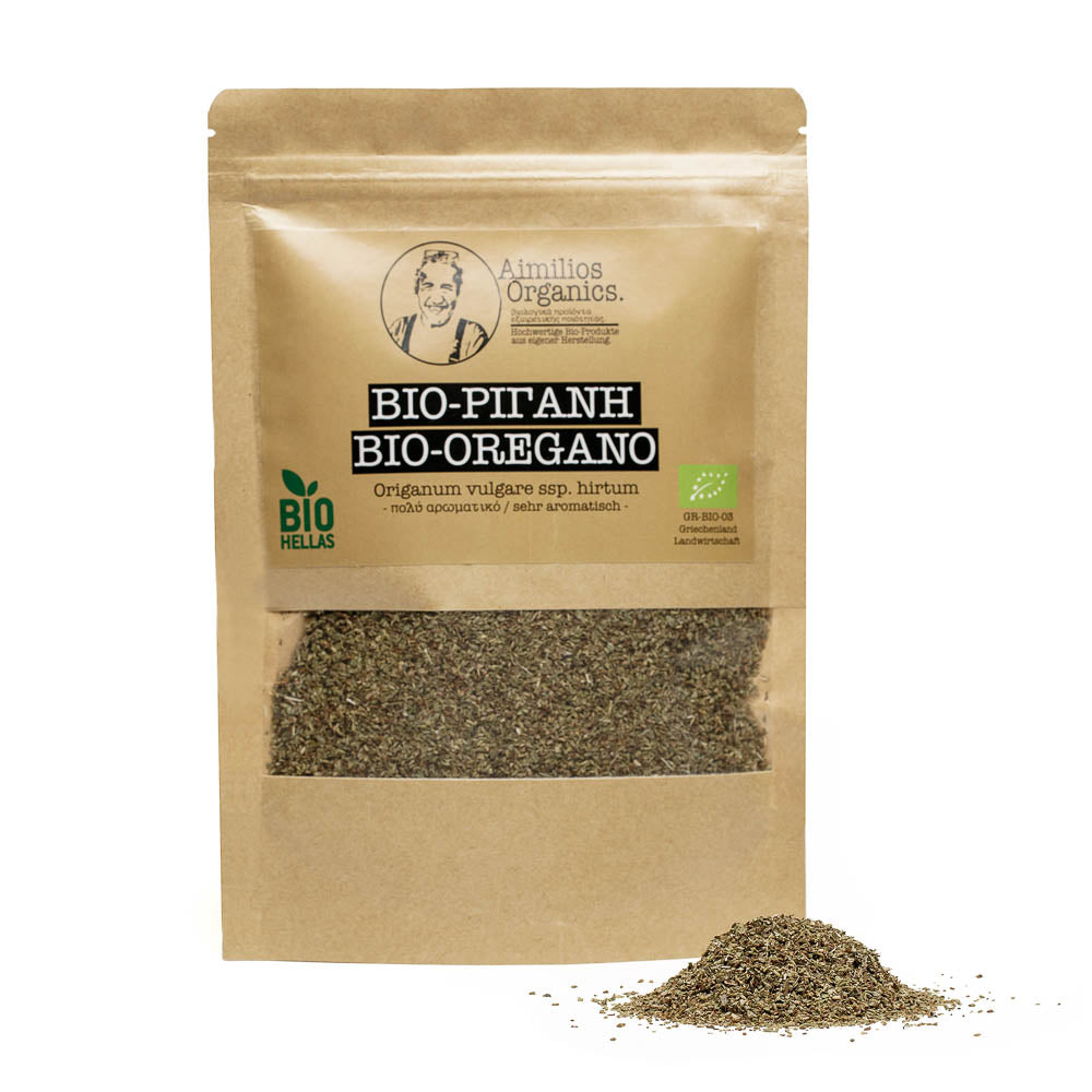 Bio Oregano im Nachfüllbeutel (100g) - Origanum vulgare spp. Hirtum - sehr intensiv - Premium Qualität - Aimilios Organics