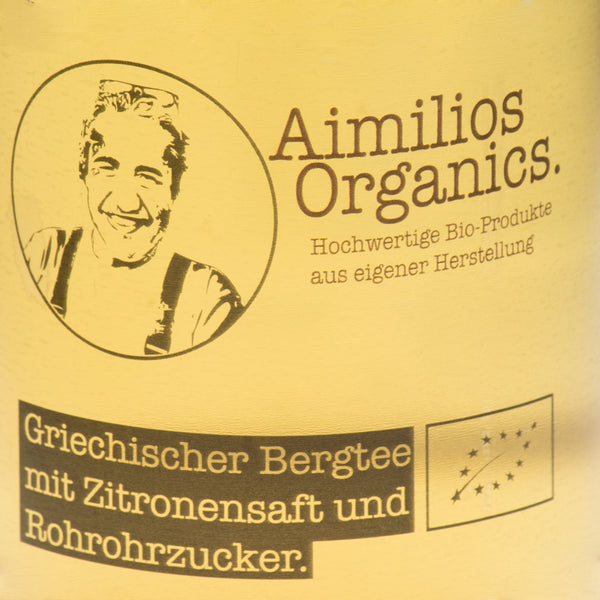 Aimilios Organics Bio-Bergeistee 330ml Einwegflasche Produktbild Vorderseite vergrößert